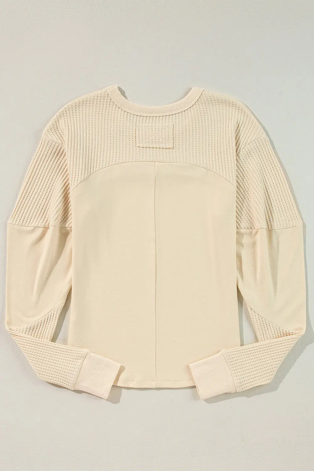 Beige Thermal Knit Patchwork Exposed Seam Long Sleeve Top Markonline