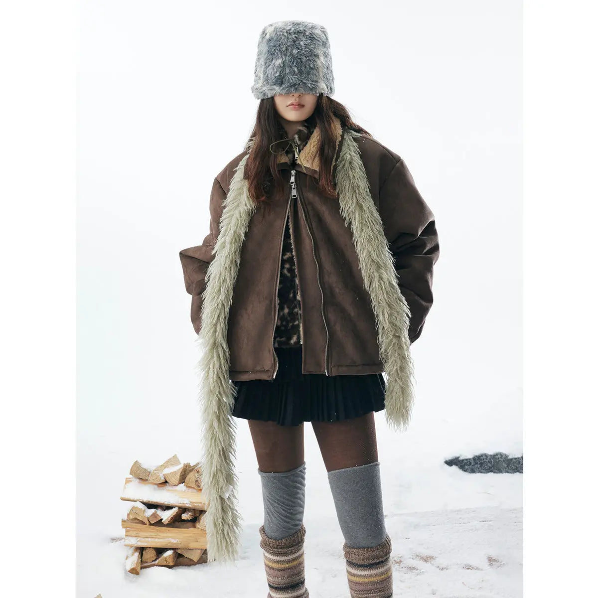 Brown lambhair coat for men Markonline