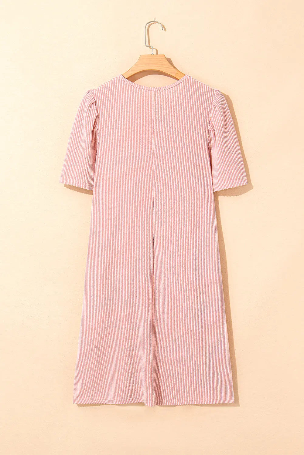 Blossom Corded Knit Crew Neck Puff Sleeve Shift Mini Dress Markonline