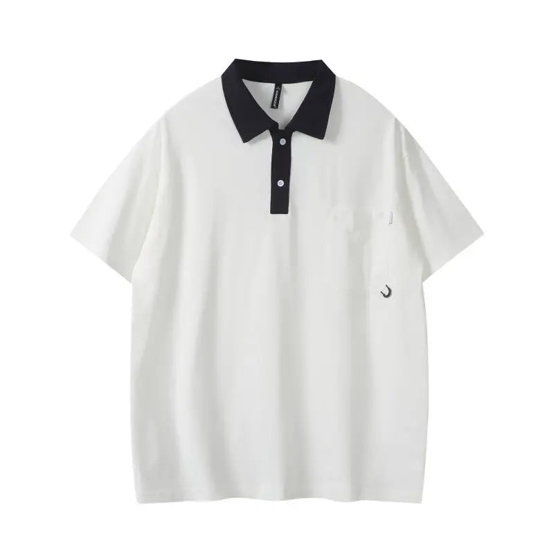Pocket decoration contrasting collar polo shirt men's short sleeved shirt Markonline