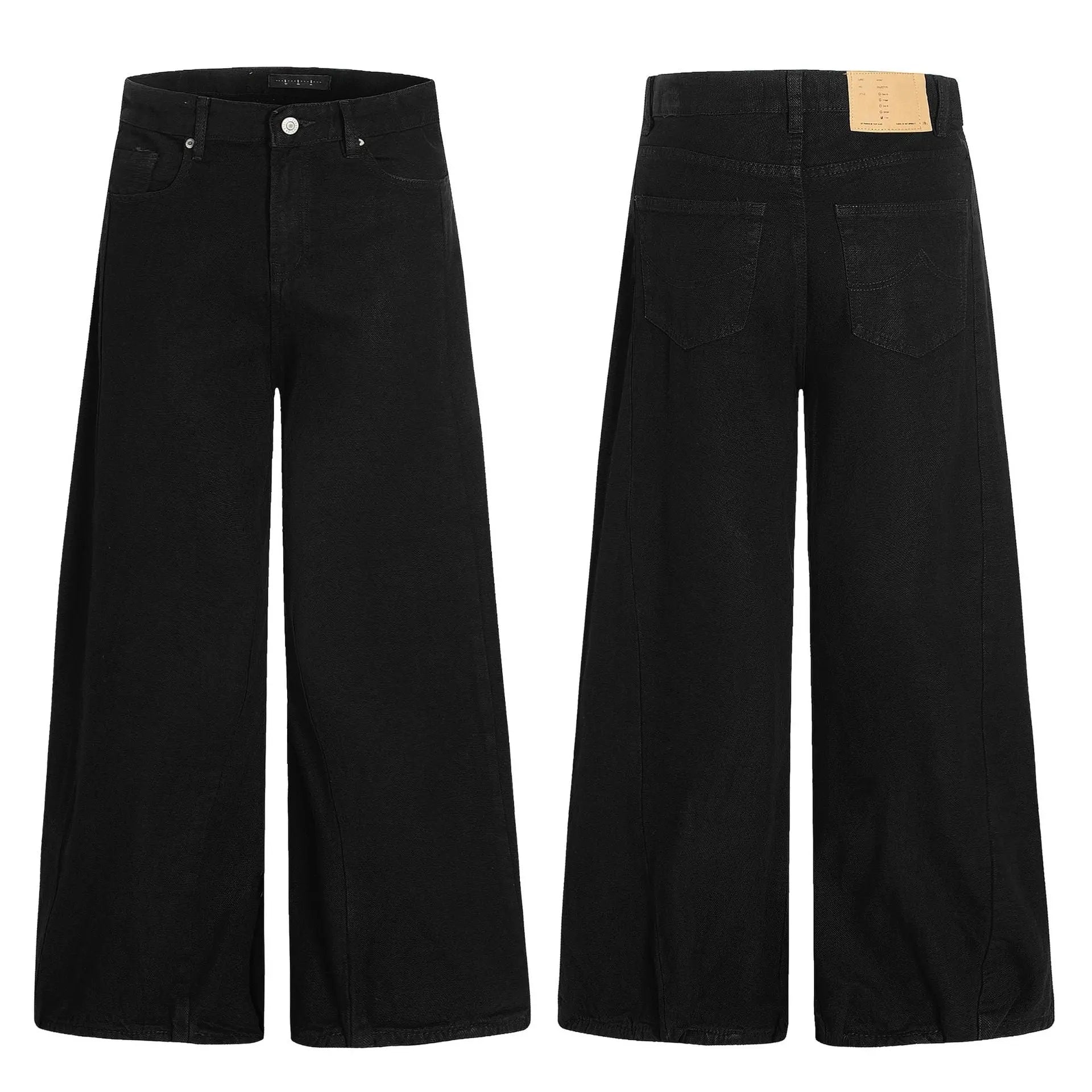 Vintage Black Denim Pants for Men and Women Straight Clean Fit Loose Wide Leg Floor-Length Casual Trousers Markonline