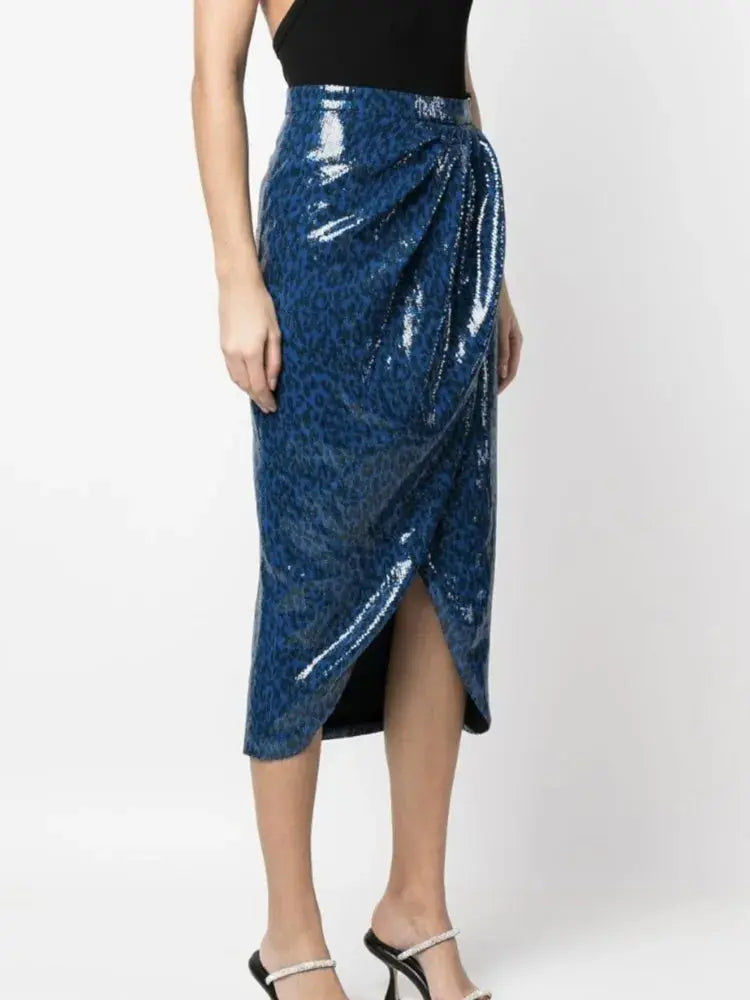 Summer New Women Skirt Sequin Embroidery High Waist Midi Skirt Markonline