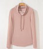 Pale Chestnut Horizontal Twist Ribbed Drawstring Cowl Neck Knit Top Markonline