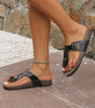 Black Vintage Buckle PU Leather Thong Slippers Markonline