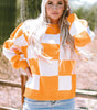 Orange Checkered Bishop Sleeve Sweater Dear-Lover Dropshipping
