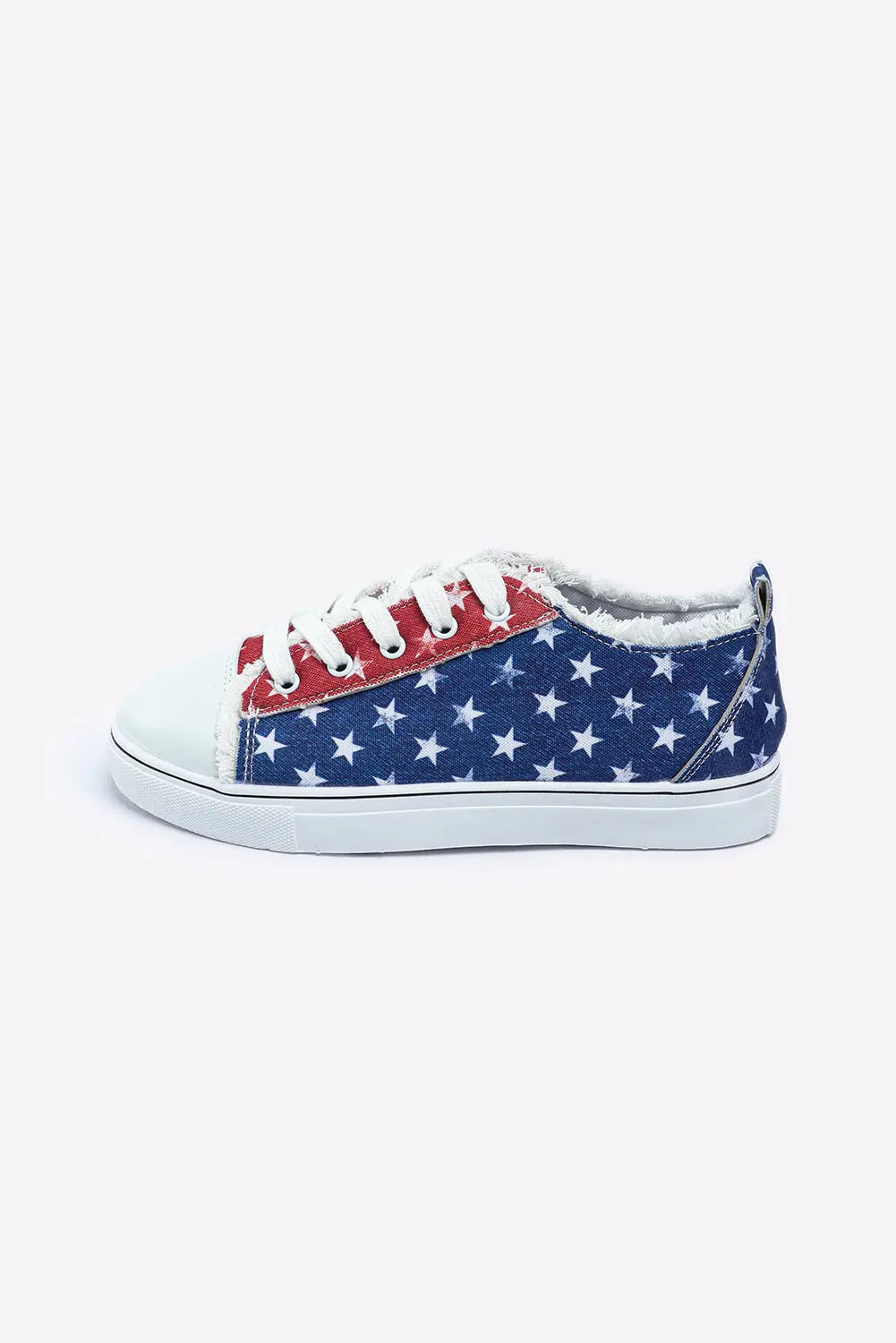 Multicolor American Flag Stars Printed Frayed Detail Lace-up Shoes Dear-Lover Dropshipping