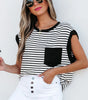 Black Stripe Chest Pocket Patch Round Neck Tank Top Dear-Lover Dropshipping