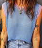 Sky Blue Contrast Trim Round Neck Sleeveless Sweater Dear-Lover Dropshipping