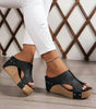 Black Hollow Out Studded PU Leather Wedge Slippers Markonline