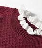 Burgundy Contrast Lace Frilled Trim Raglan Sleeve Sweater Dear-Lover Dropshipping