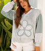 Green Floral Patched Waffle Textured Colorblock V Neck Casual Hooded Top Markonline