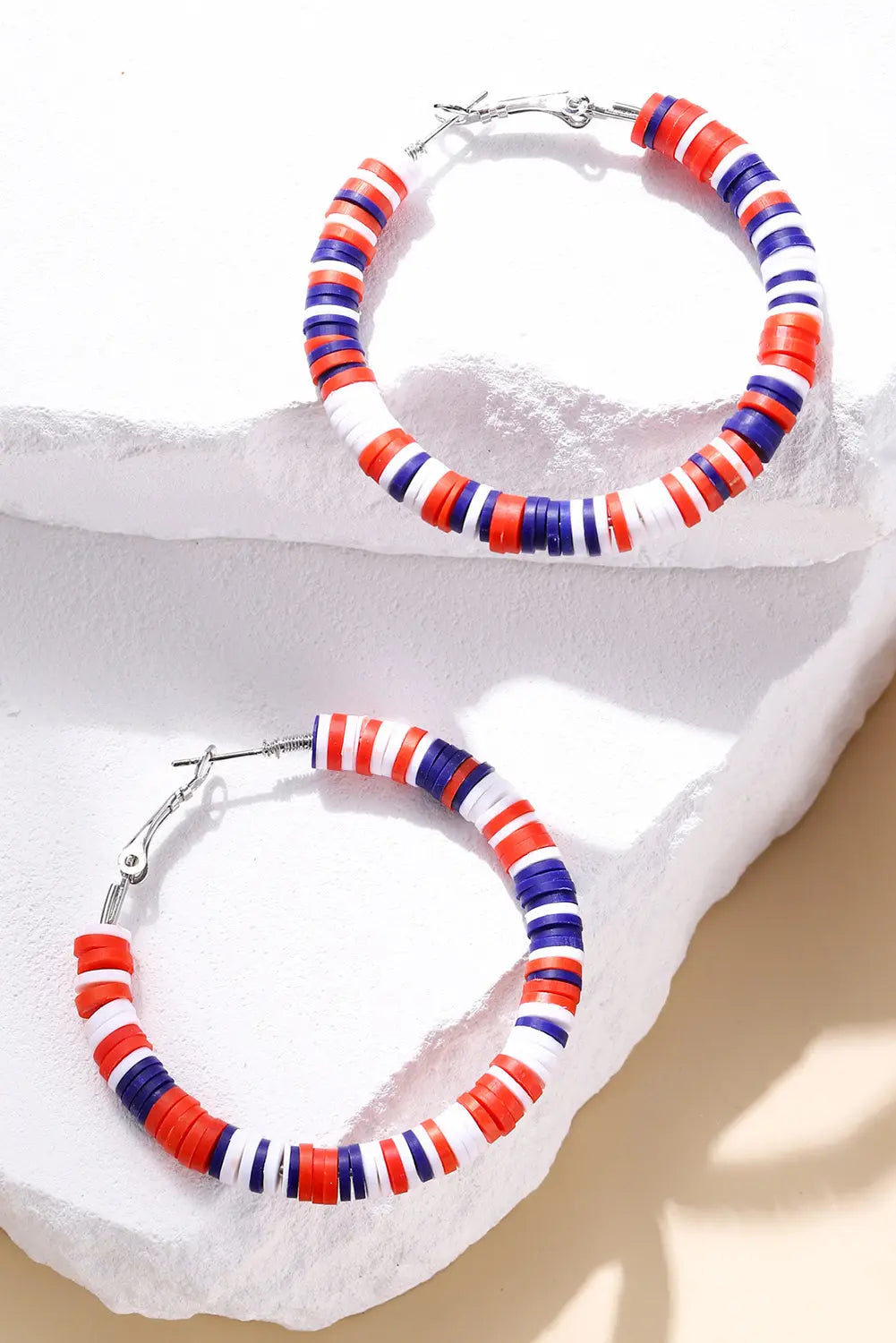 Fiery Red Patriotic Multicolored Bead Hoop Earrings Dear-Lover Dropshipping