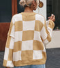 Khaki Checkered Bishop Sleeve Sweater Dear-Lover Dropshipping