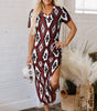 Red Western Aztec Printed Long T-shirt Dress Markonline
