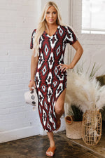 Red Western Aztec Printed Long T-shirt Dress Markonline