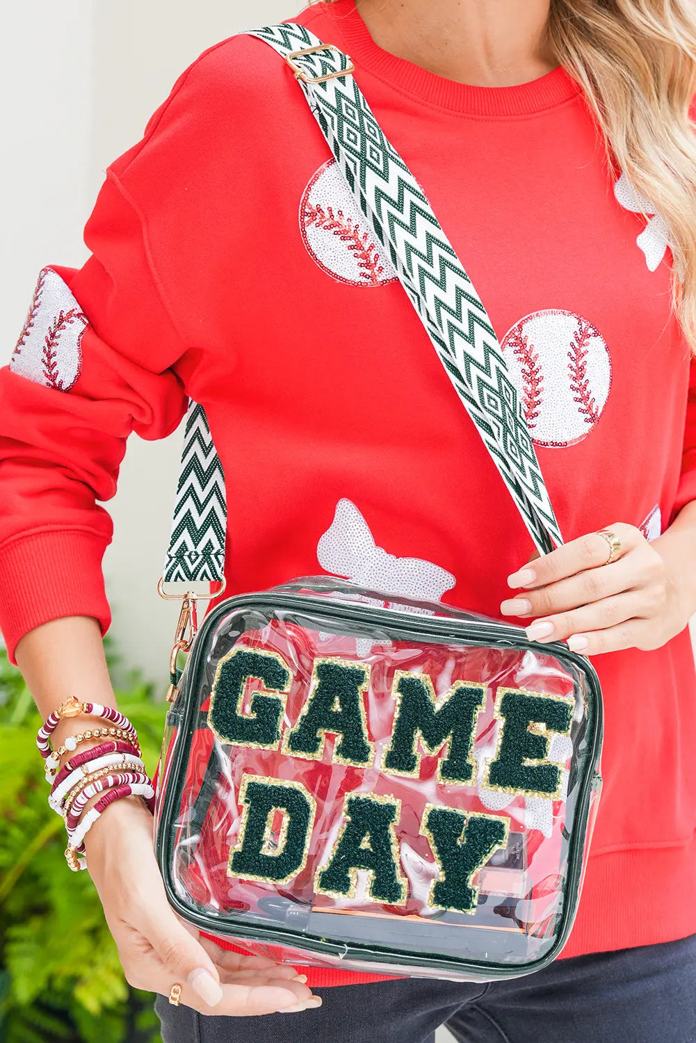 Blackish Green GAME DAY Chenille Embroidered Clear PVC Shoulder Bag Dear-Lover Dropshipping