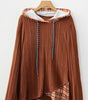 Chestnut Plaid Patchwork Ribbed Knit Drawstring Hooded Top Markonline