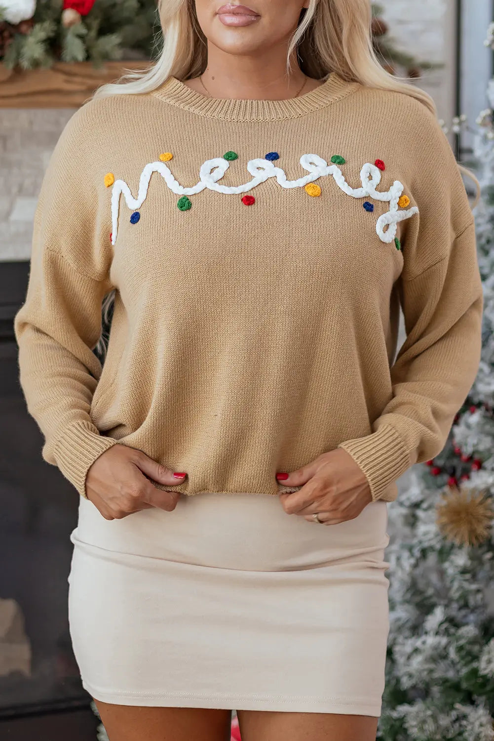 Smoke Gray Merry Colorful Dot Detail Christmas Drop Shoulder Sweater Dear-Lover Dropshipping