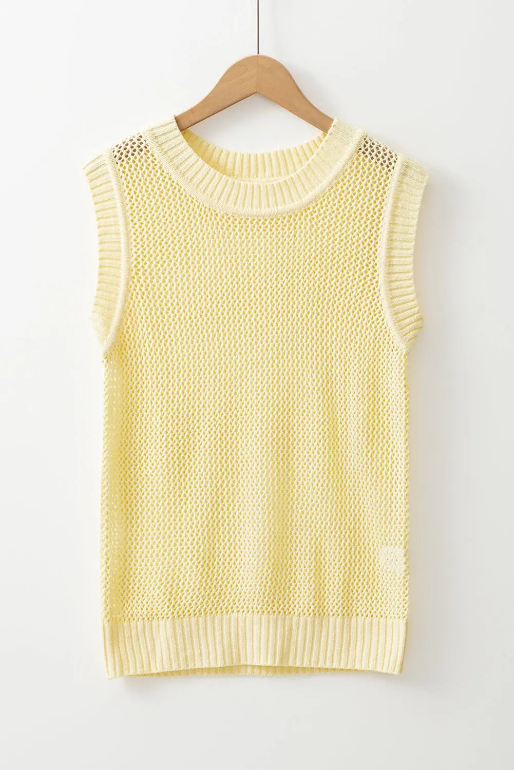 Yellow Solid Color Hollowed Knit Round Neck Sweater Vest Dear-Lover Dropshipping