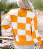 Orange Checkered Bishop Sleeve Sweater Dear-Lover Dropshipping