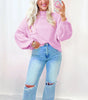 Pink Raw Edge Ribbed Detail Drop Shoulder Sweater Dear-Lover Dropshipping