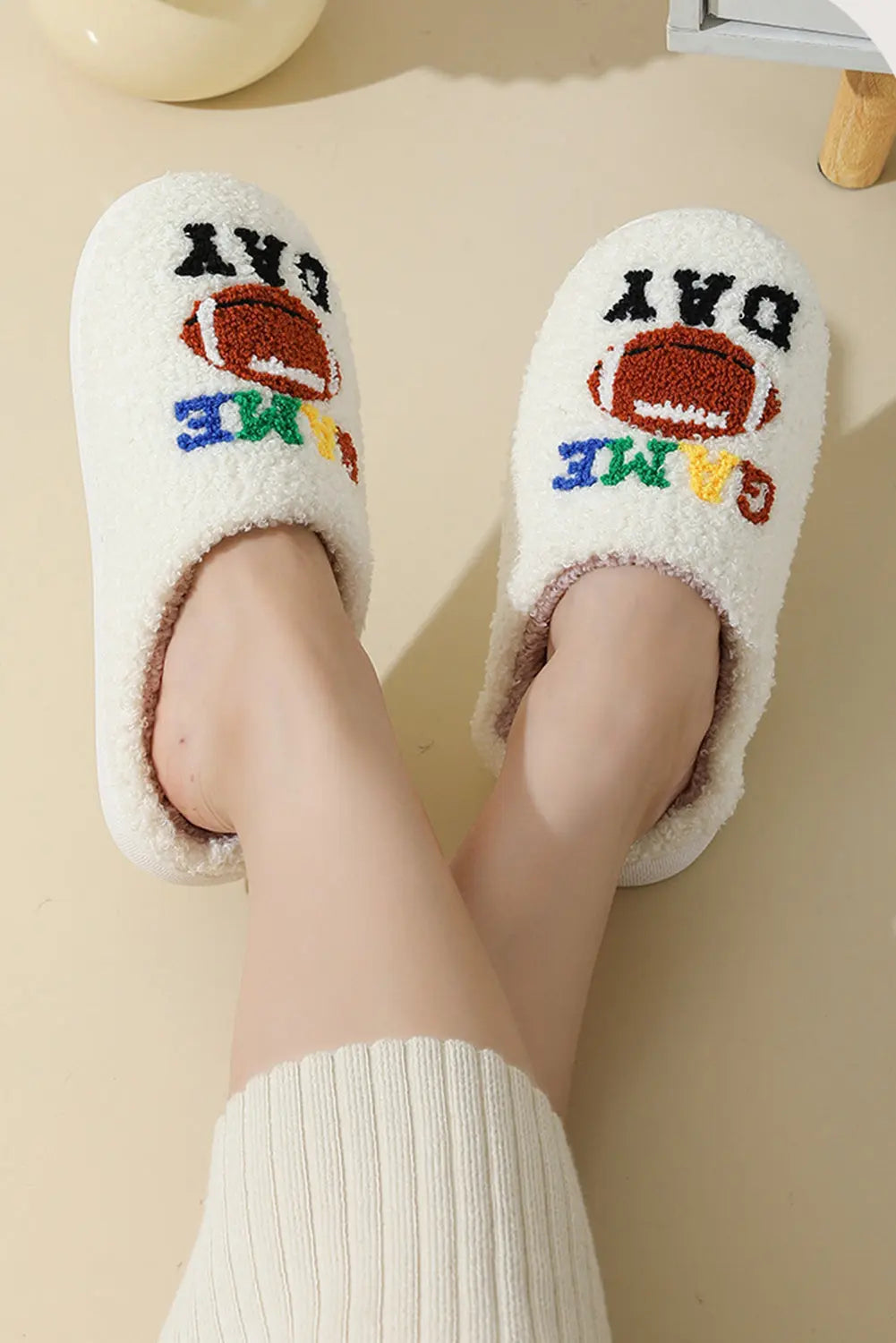 White GAME DAY Rugby Football Plush Slippers Markonline