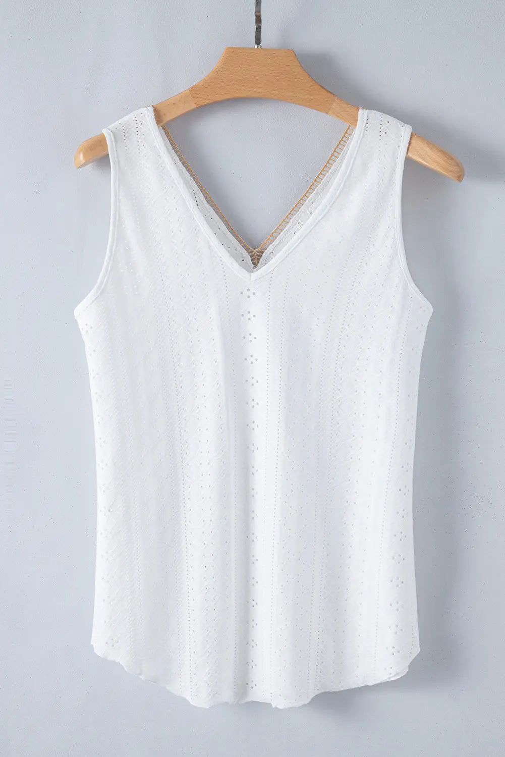 White Lace Crochet Splicing V Neck Loose Fit Tank Top Markonline