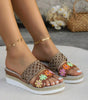 White Floral Print Braided Details Wedge Slippers Dear-Lover Dropshipping