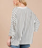 Khaki Stripe Colorblock 3/4 Sleeve Loose T Shirt Markonline