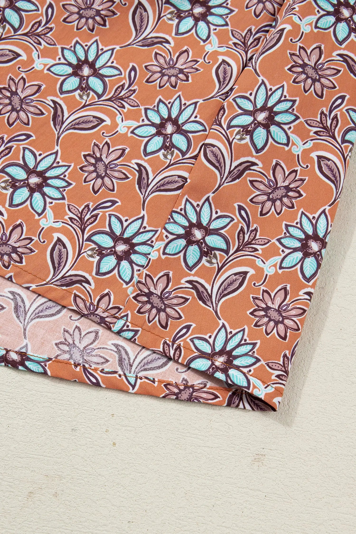 Orange Boho Floral Contrast Collared Shirt Mini Dress Markonline