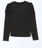 Black Buttoned Puff Long Sleeve Sheath Top Dear-Lover Dropshipping