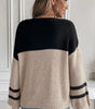 Parchment Color Block Knit Striped Sleeve Detail Casual Sweater Dear-Lover Dropshipping