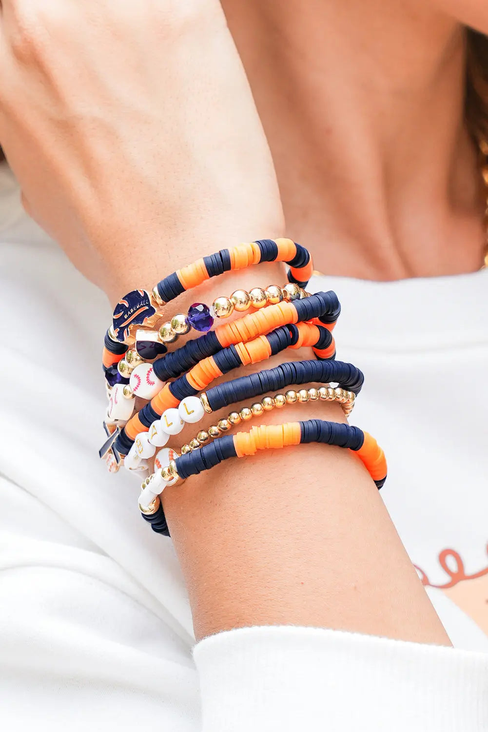 Russet Orange 7pcs Game Day Football Stackable Bracelet Set Dear-Lover Dropshipping