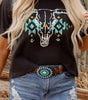 Carbon Grey Vintage Western Bull Head Skull Turquoise Aztec Graphic T Shirt Markonline