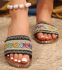 Chestnut Bohemian Pattern Crochet Faux Leather Beach Slippers Dear-Lover Dropshipping