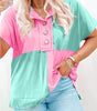 Mint Green Two Tone Half Buttons Collared T Shirt Markonline