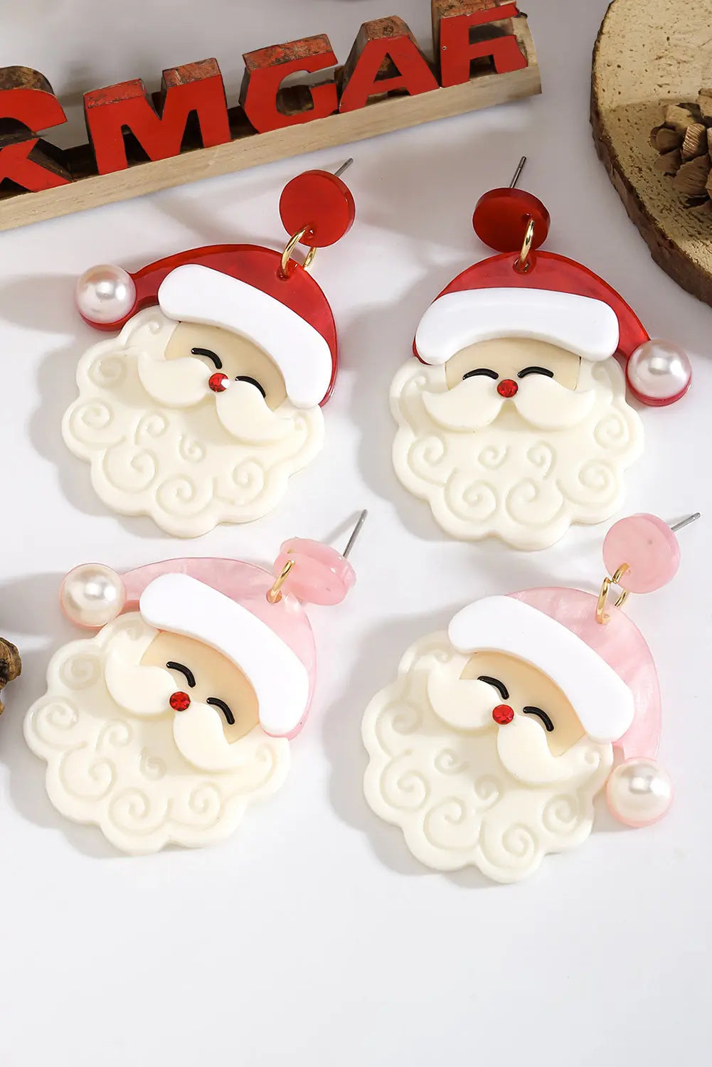 White Bright Pearl Decor Cute Father Christmas Earrings Dear-Lover Dropshipping