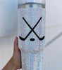 Silvery Hockey Game Day Rhinestone 40 Oz Tumbler with Handle Dear-Lover Dropshipping