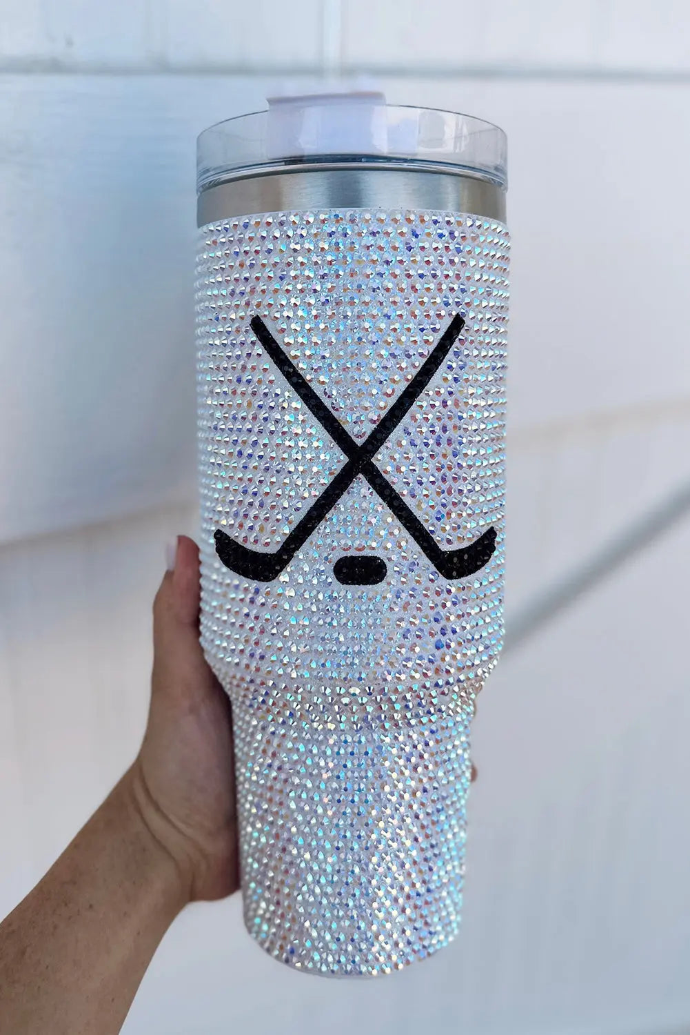 Silvery Hockey Game Day Rhinestone 40 Oz Tumbler with Handle Dear-Lover Dropshipping