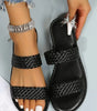 Black Braided Double Band Leathered Flat Slippers Markonline
