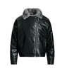 Fur-lined leather jacket motorcycle puffer coat Markonline