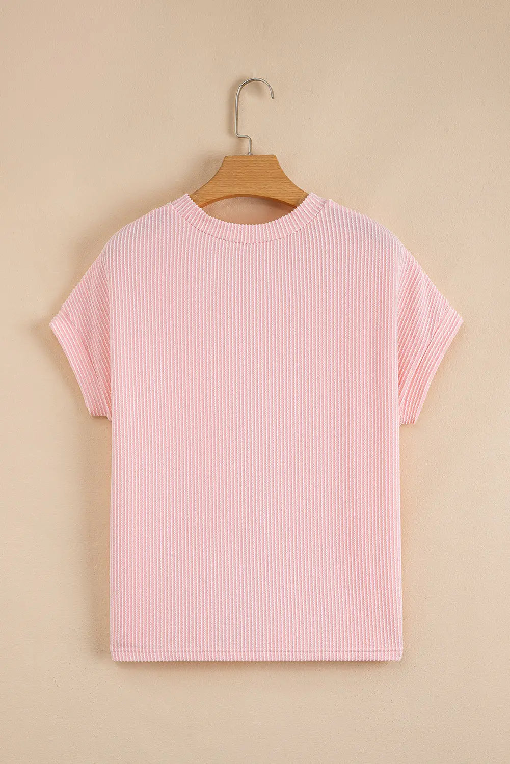 Pink Corded Knit Color Block Pocketed Crew Neck T Shirt Dear-Lover Dropshipping