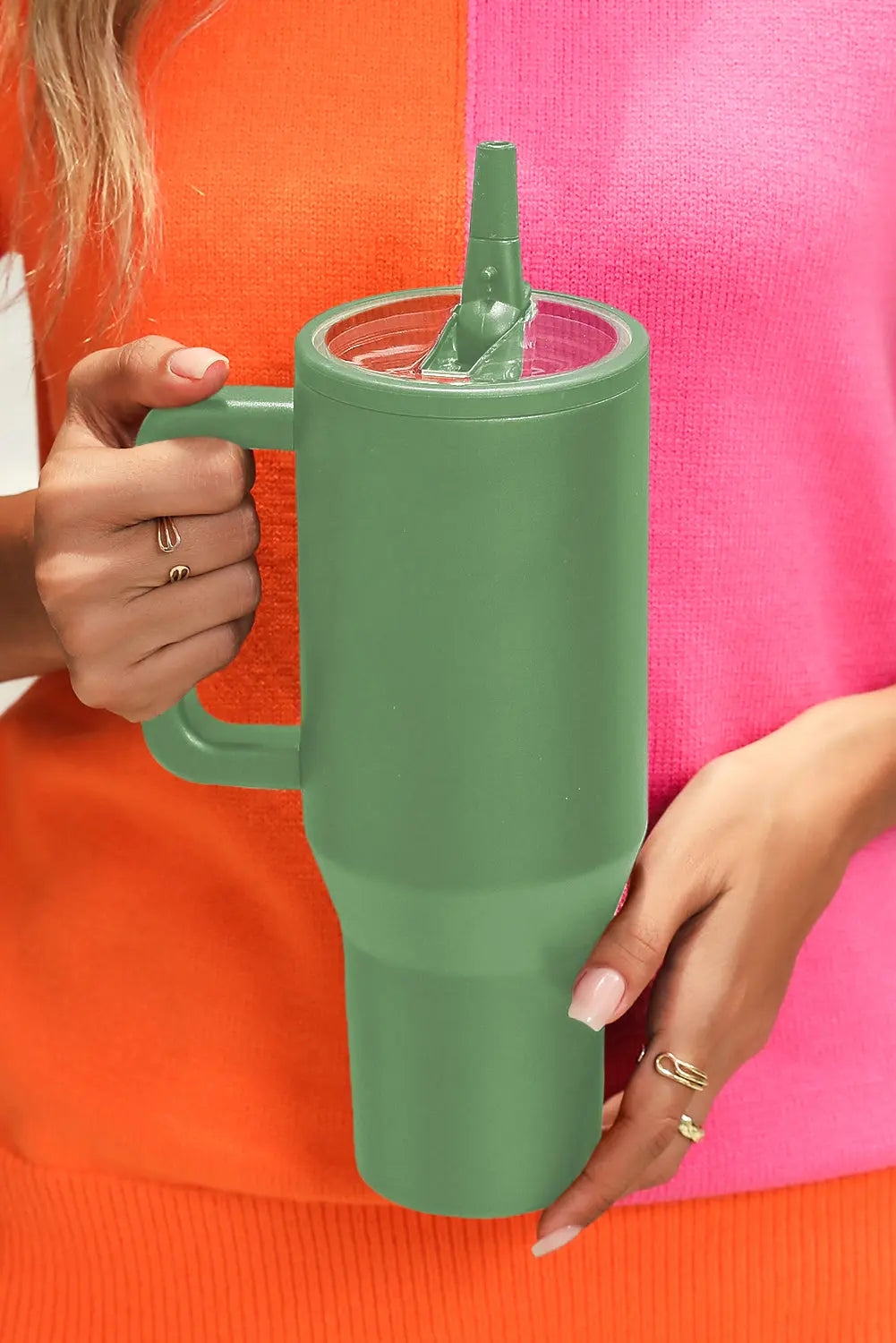 Dark Green Frosted Stainless Handle Large Vacuum Cup with Straw 40oz Dear-Lover Dropshipping
