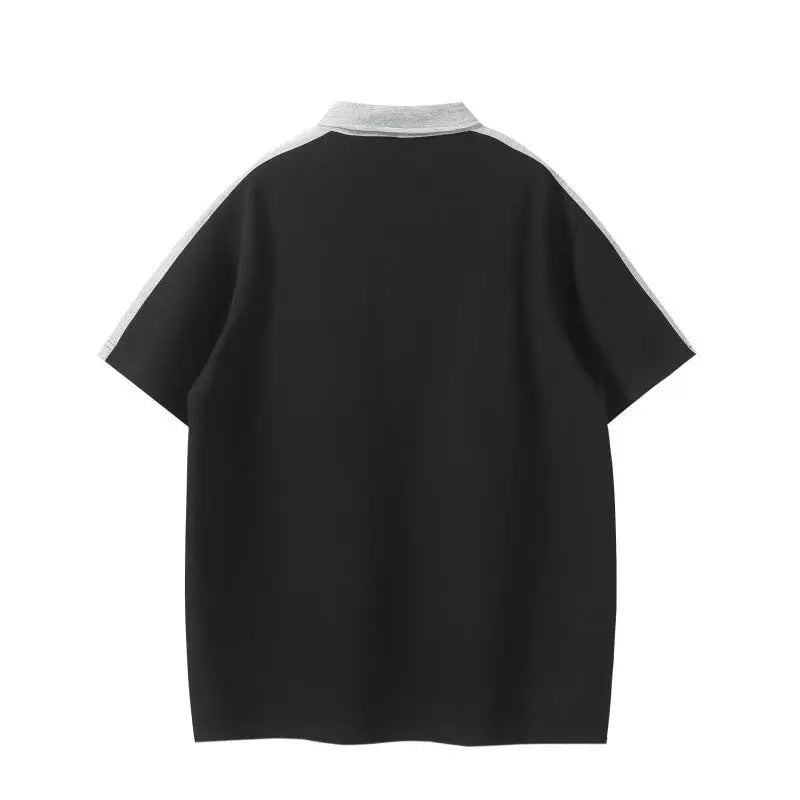 Letter printed half zip loose polo shirt short sleeved Markonline