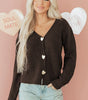 Chicory Coffee Heart Metal Button V Neck Cardigan Sweater Dear-Lover Dropshipping