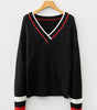 Black Contrast Striped Trim V Neck Drop Shoulder Sweater Dear-Lover Dropshipping