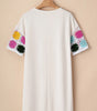 White Floral Crochet Splicing Sleeve T Shirt Dress Markonline