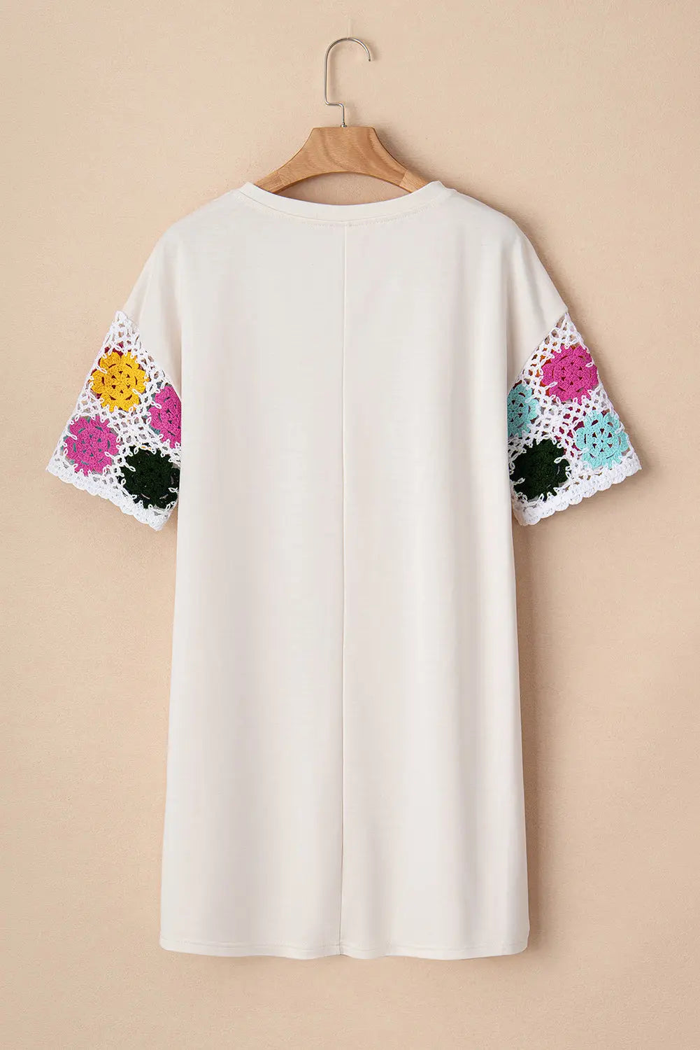White Floral Crochet Splicing Sleeve T Shirt Dress Markonline