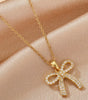 Gold Plated Rhinestone Bowknot Pendant Necklace Dear-Lover Dropshipping