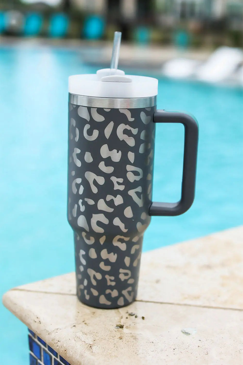 Gray Leopard Print 40OZ Stainless Steel Portable Cup with Handle Dear-Lover Dropshipping